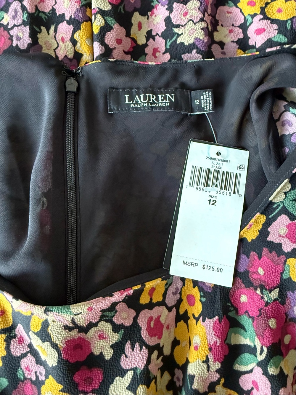 Lauren Ralph Lauren Floral Flutter Sleeve Fit & Flare Dress Black Size 12 NWT - Picture 7 of 11